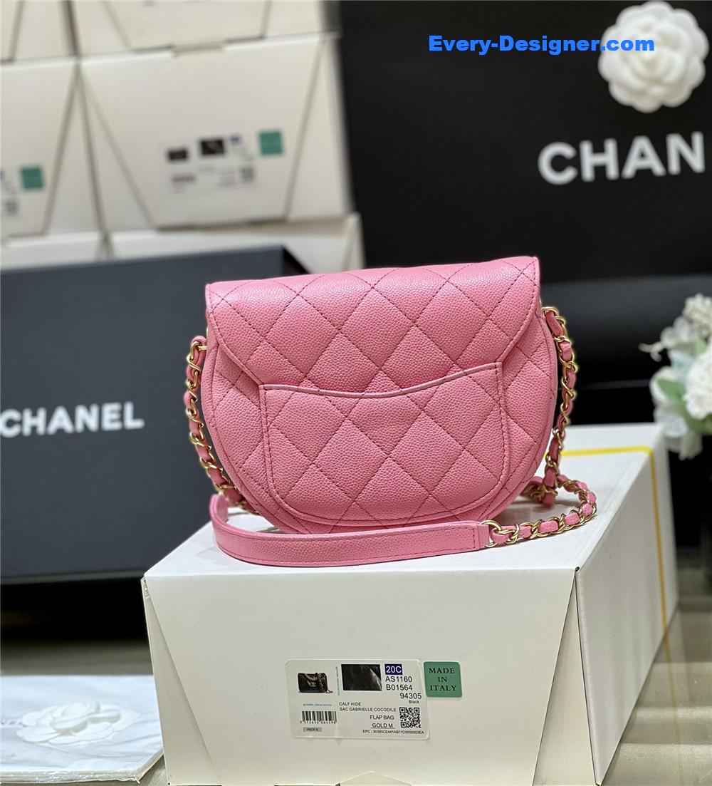Ch**el haas lychee leather pink saddle bag
