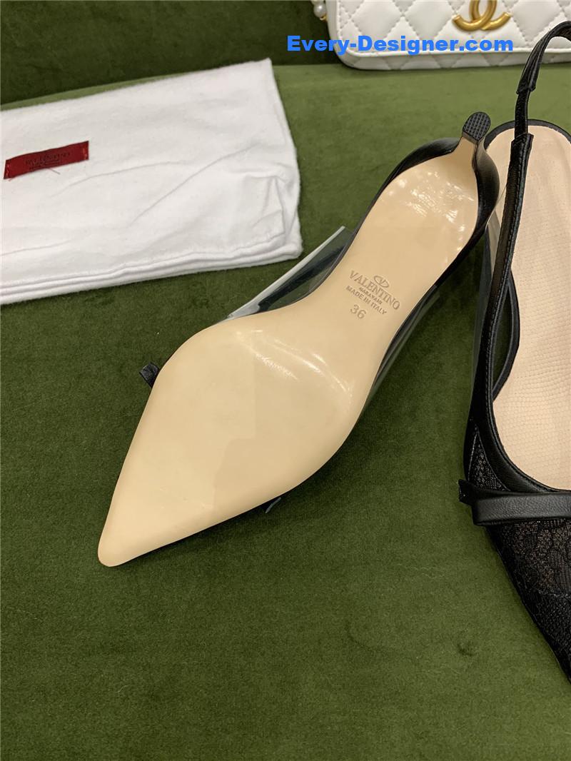 Va1e*ntin0 new lace pointed toe back empty shoes