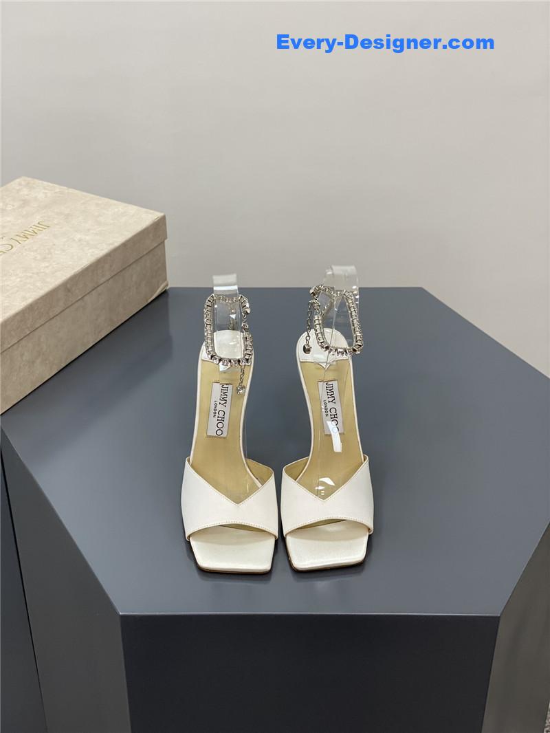 J1m*y Ch00 crystal square toe fish toe sandals