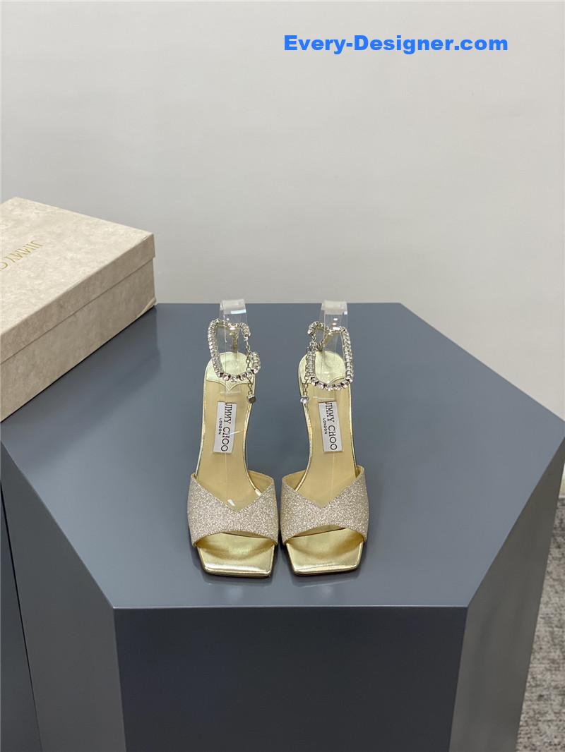 J1m*y Ch00 crystal square toe fish toe sandals