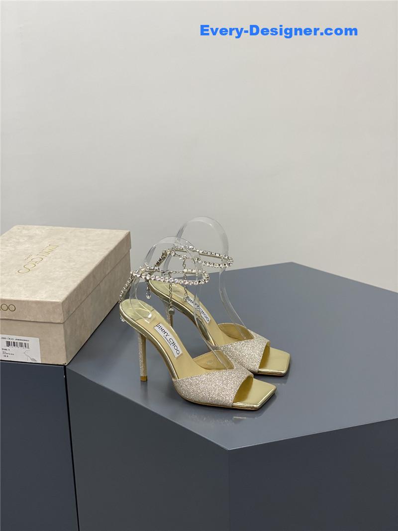 J1m*y Ch00 crystal square toe fish toe sandals