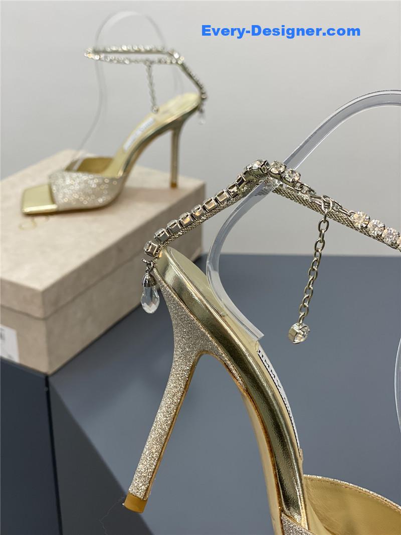 J1m*y Ch00 crystal square toe fish toe sandals