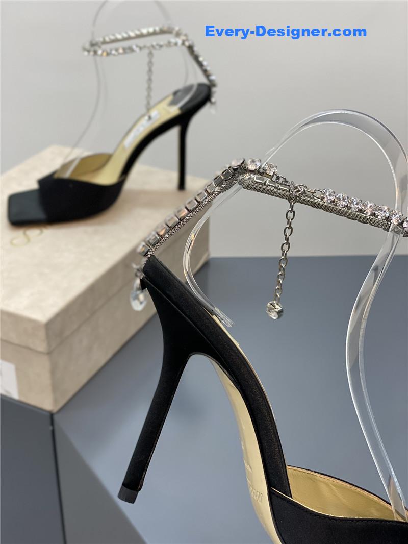 J1m*y Ch00 crystal square toe fish toe sandals