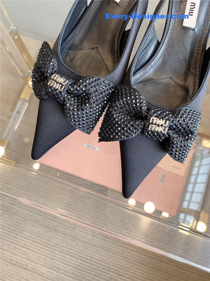 M1um1u new pointed bowknot kitten heels