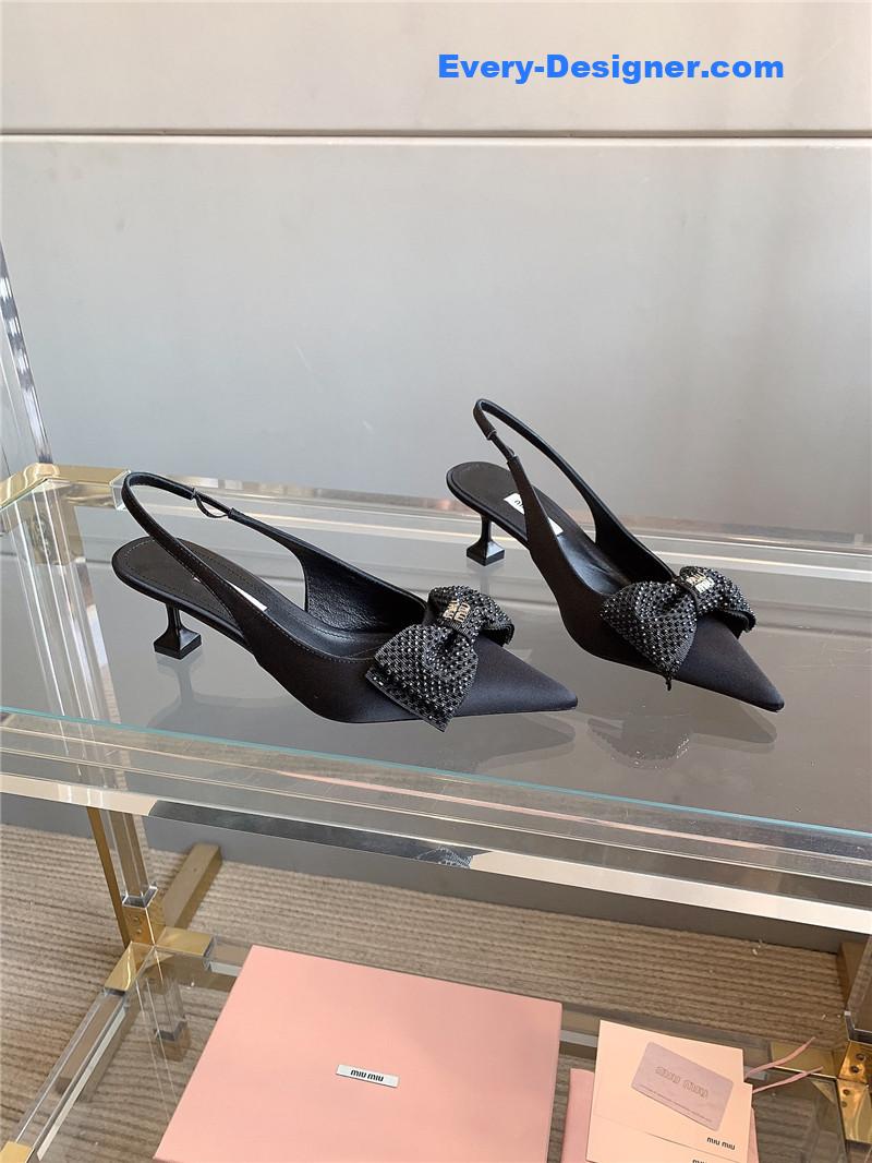 M1um1u new pointed bowknot kitten heels