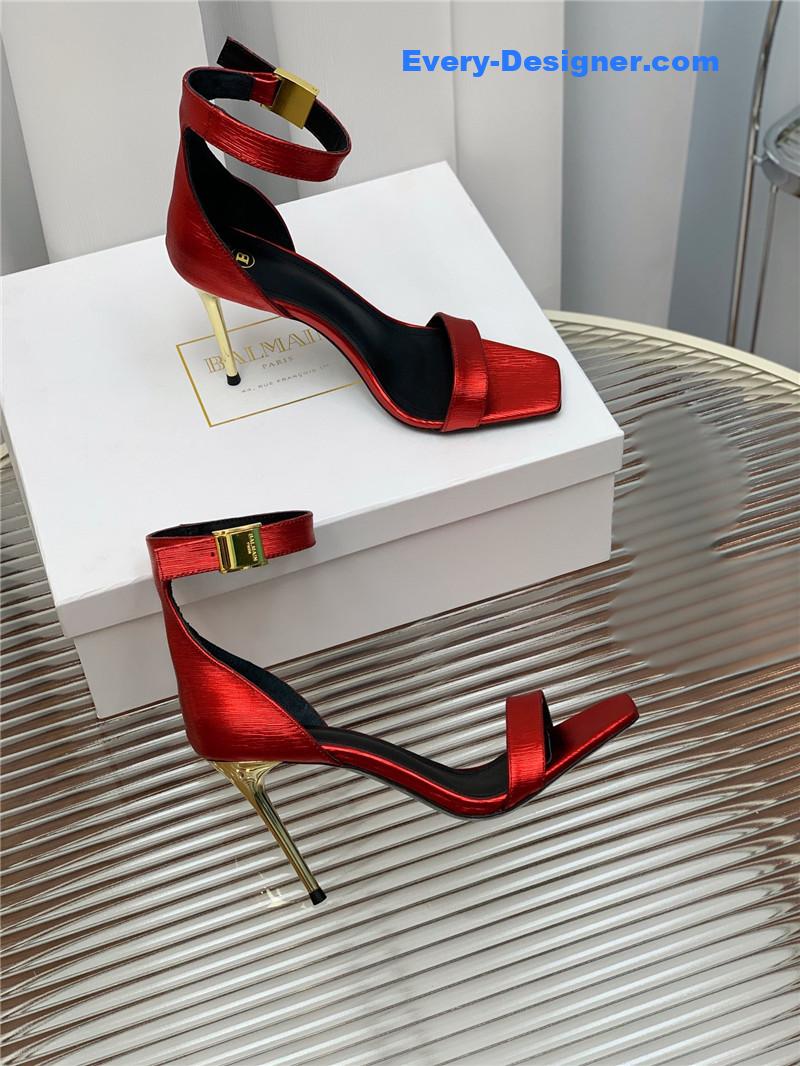 Balmain Metal Buckle Strap Heeled Sandals