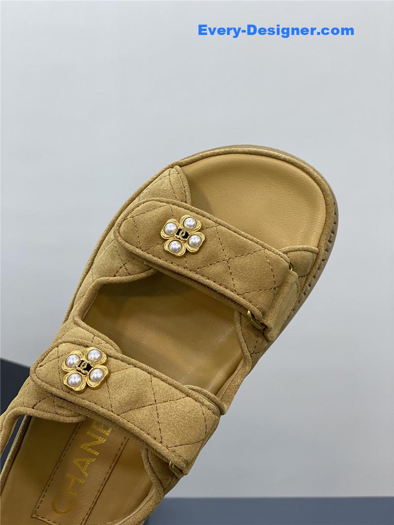 CC classic pearl buckle velcro gold coin sandals