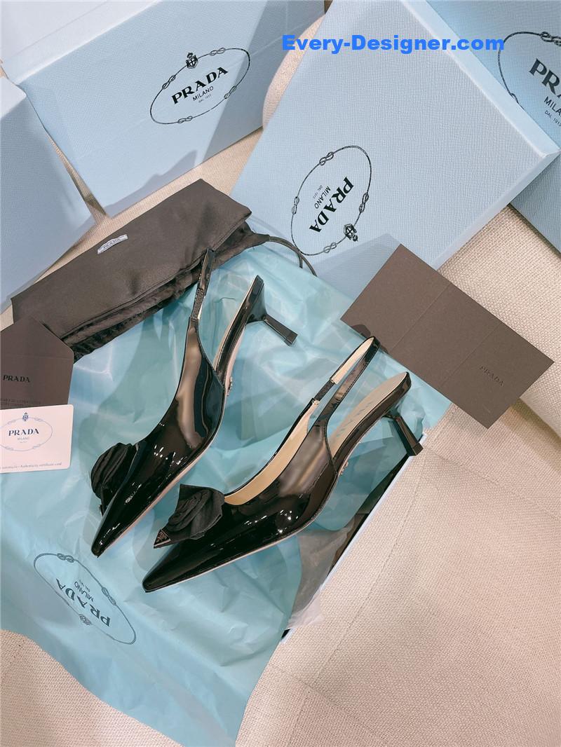 Pra*a patent leather back strap flower heel sandals