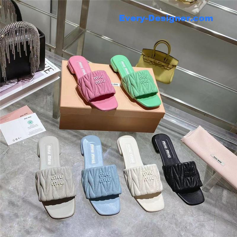 M1um1u flat lambskin sandal slippers