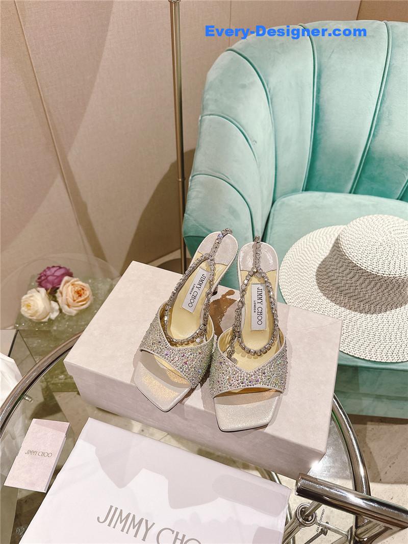 J1m*y Ch00 rhinestone chain heels