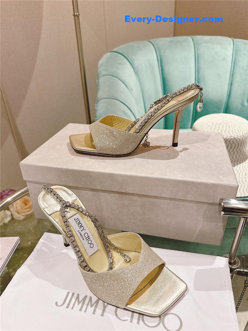 J1m*y Ch00 rhinestone chain heels