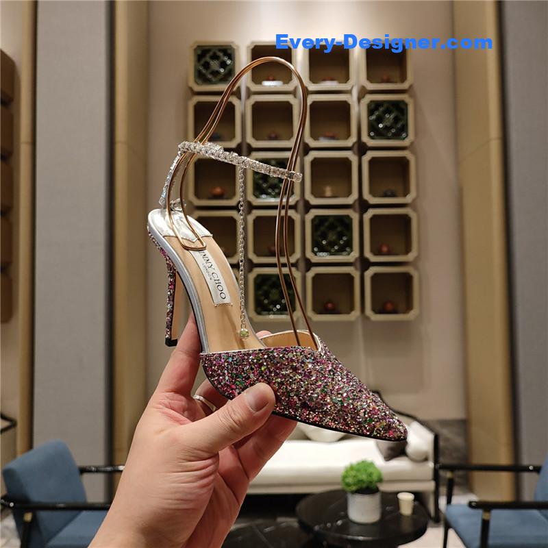 J1m*y Ch00 crystal chain heeled sandals