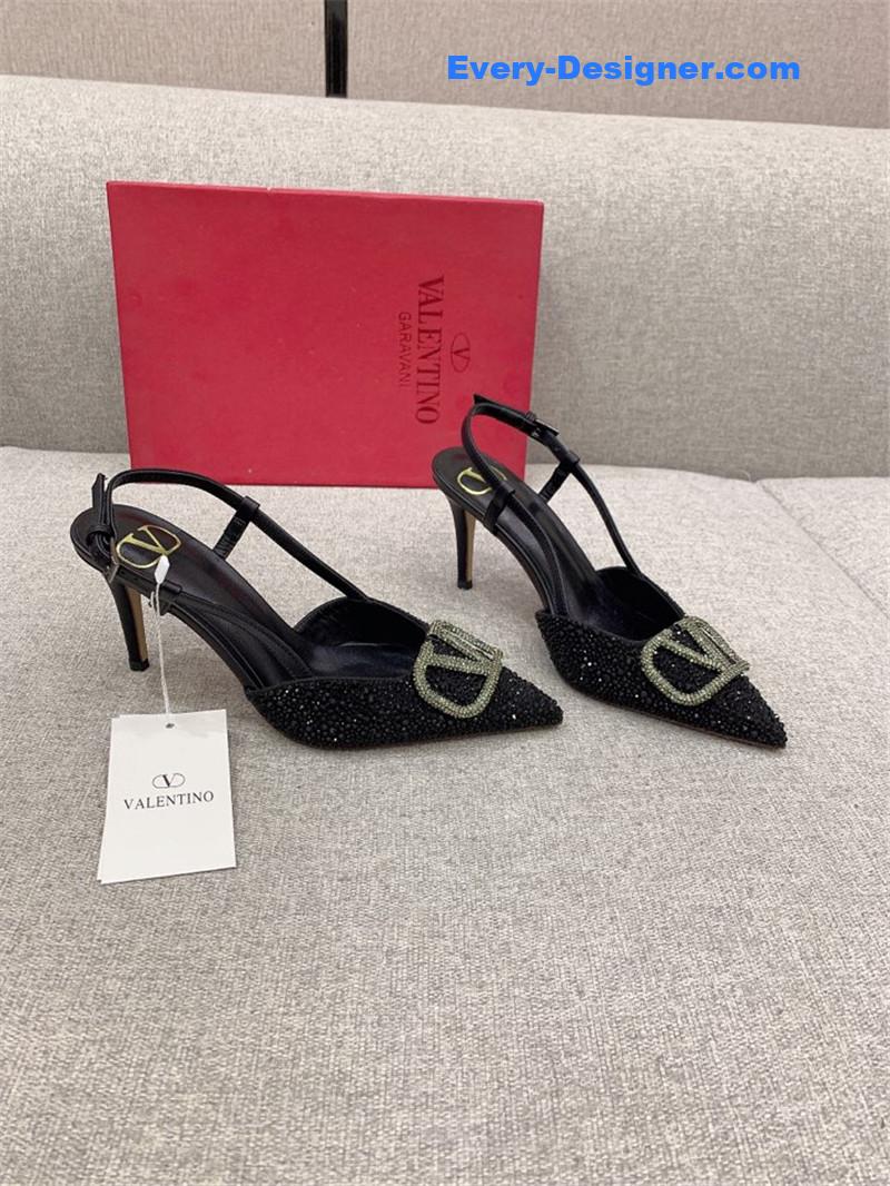 va1e*ntin0 new v buckle full D1am0nd high-heeled sandals