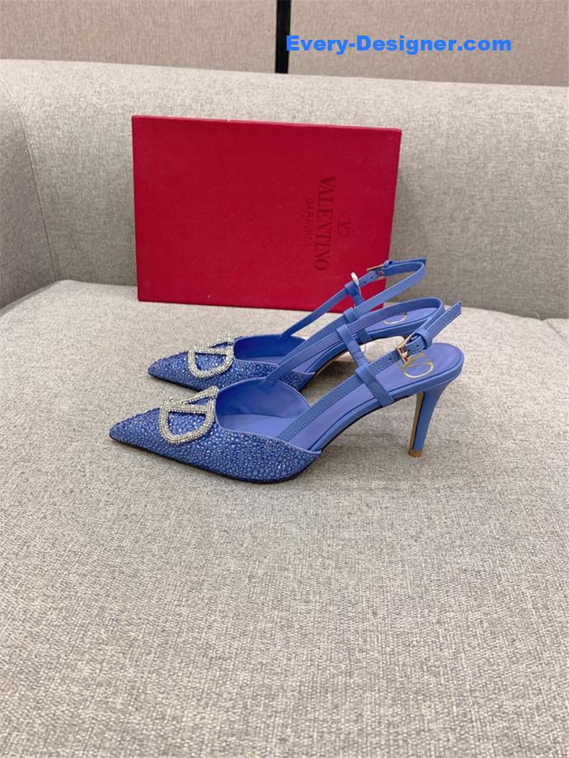 va1e*ntin0 new v buckle full D1am0nd high-heeled sandals
