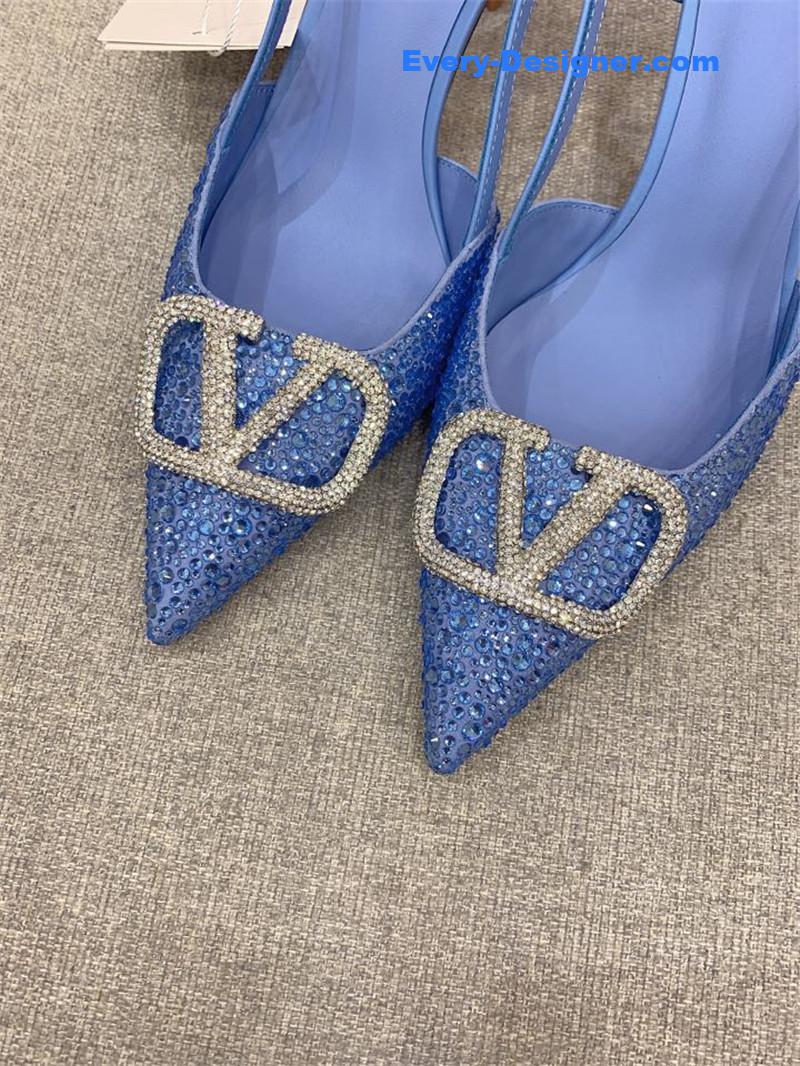 va1e*ntin0 new v buckle full D1am0nd high-heeled sandals