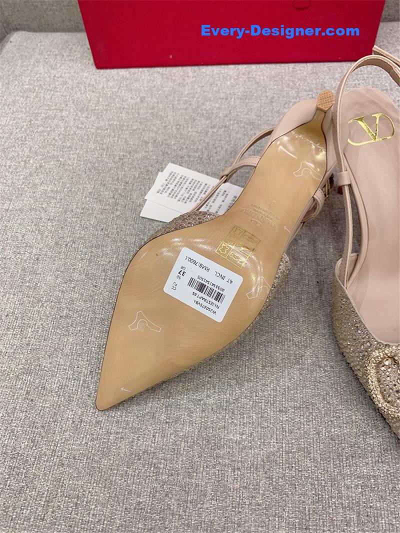 va1e*ntin0 new v buckle full D1am0nd high-heeled sandals