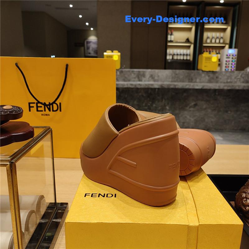 F**di tan leather wedge platform slides
