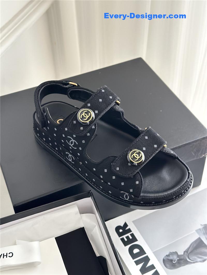 CC polka dot denim Velcro sandals