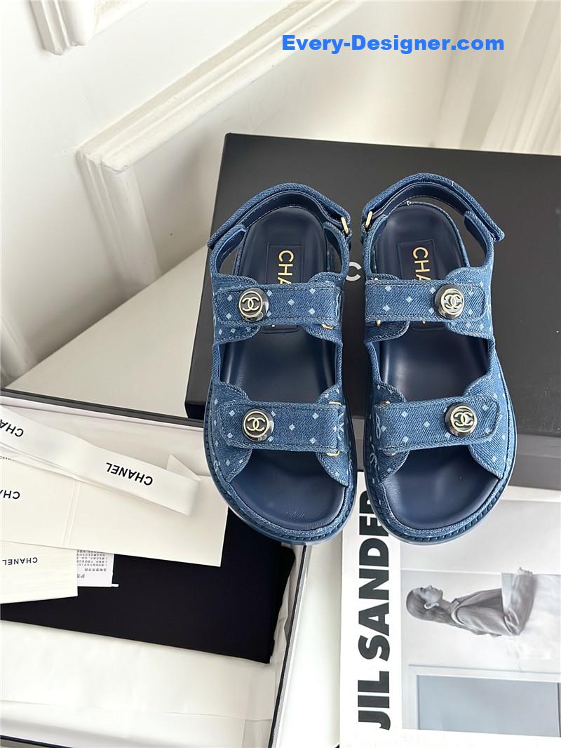 CC polka dot denim Velcro sandals