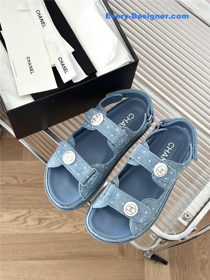 CC polka dot denim Velcro sandals