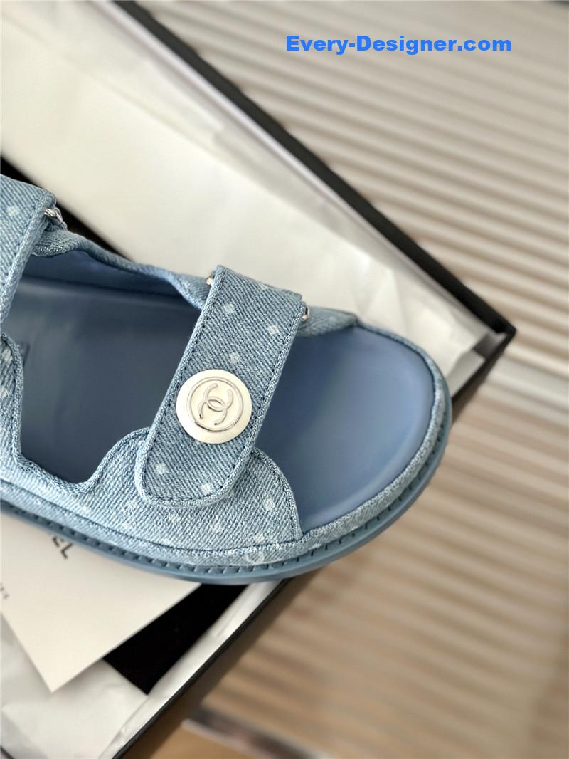 CC polka dot denim Velcro sandals