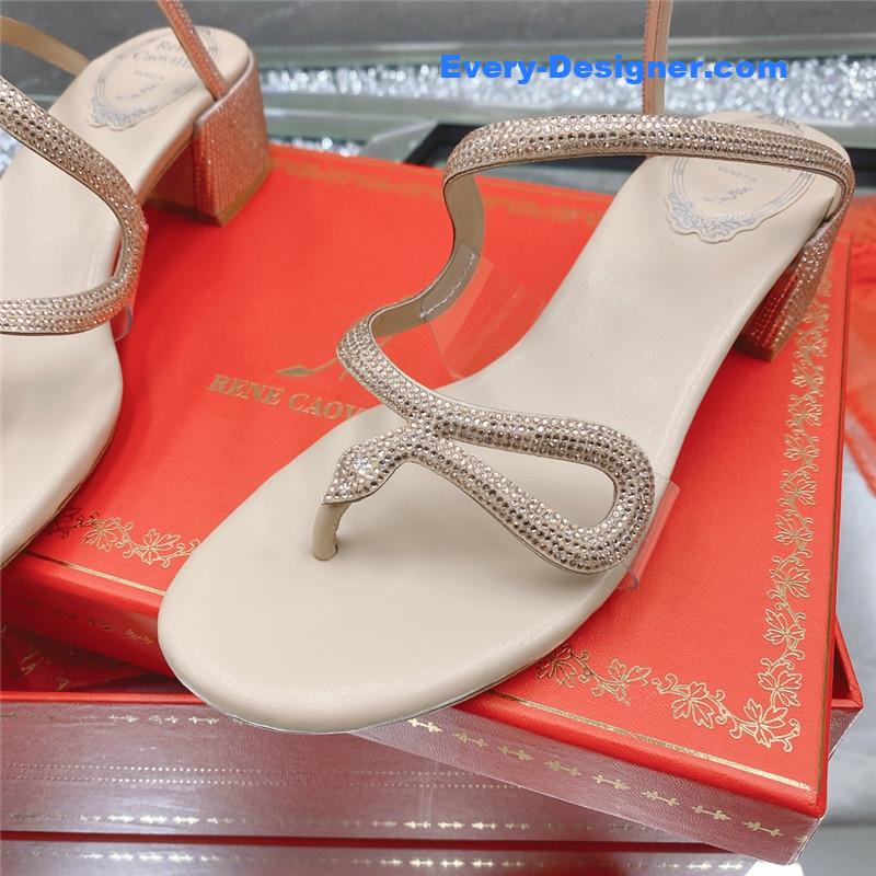 rene caovilla snake crystal chunky heel sandals