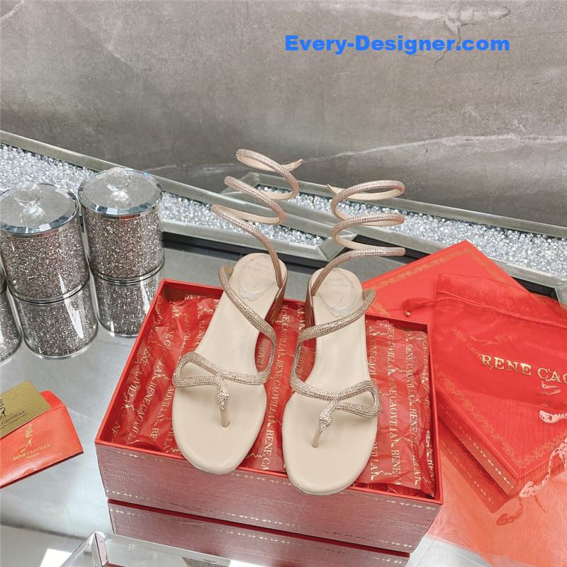 rene caovilla snake crystal chunky heel sandals
