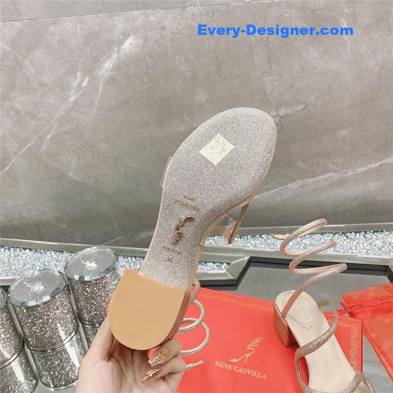 rene caovilla snake crystal chunky heel sandals