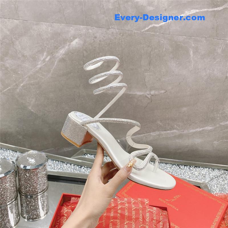 rene caovilla snake crystal chunky heel sandals