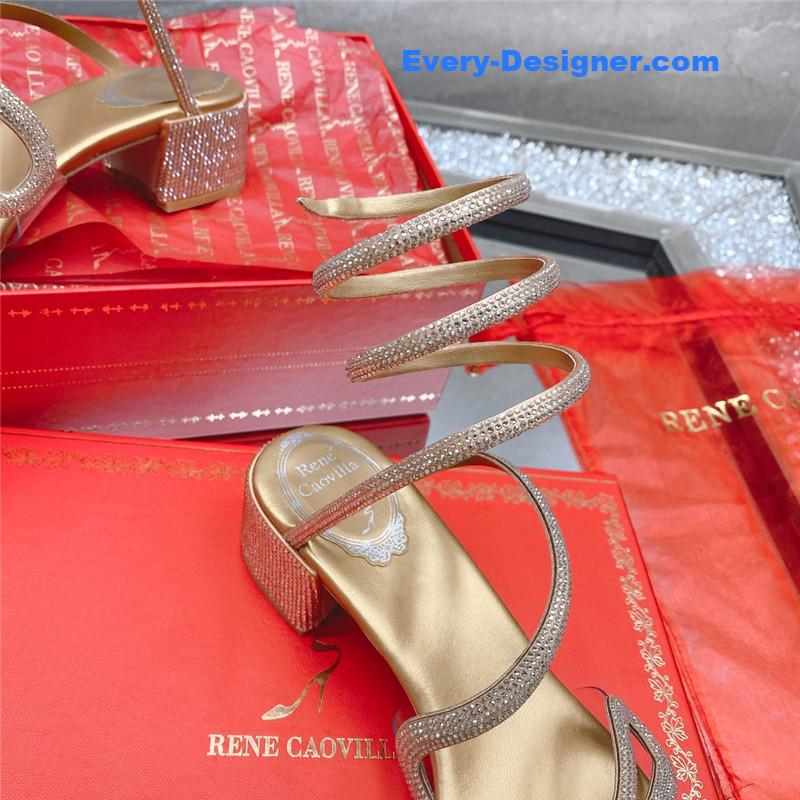 rene caovilla snake crystal chunky heel sandals