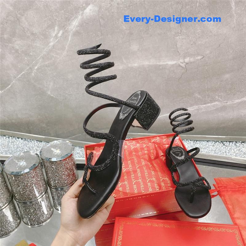 rene caovilla snake crystal chunky heel sandals