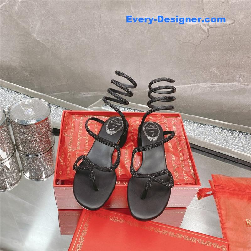 rene caovilla snake crystal chunky heel sandals