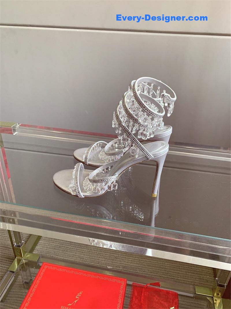 rene caovilla crystal pendant heeled sandals