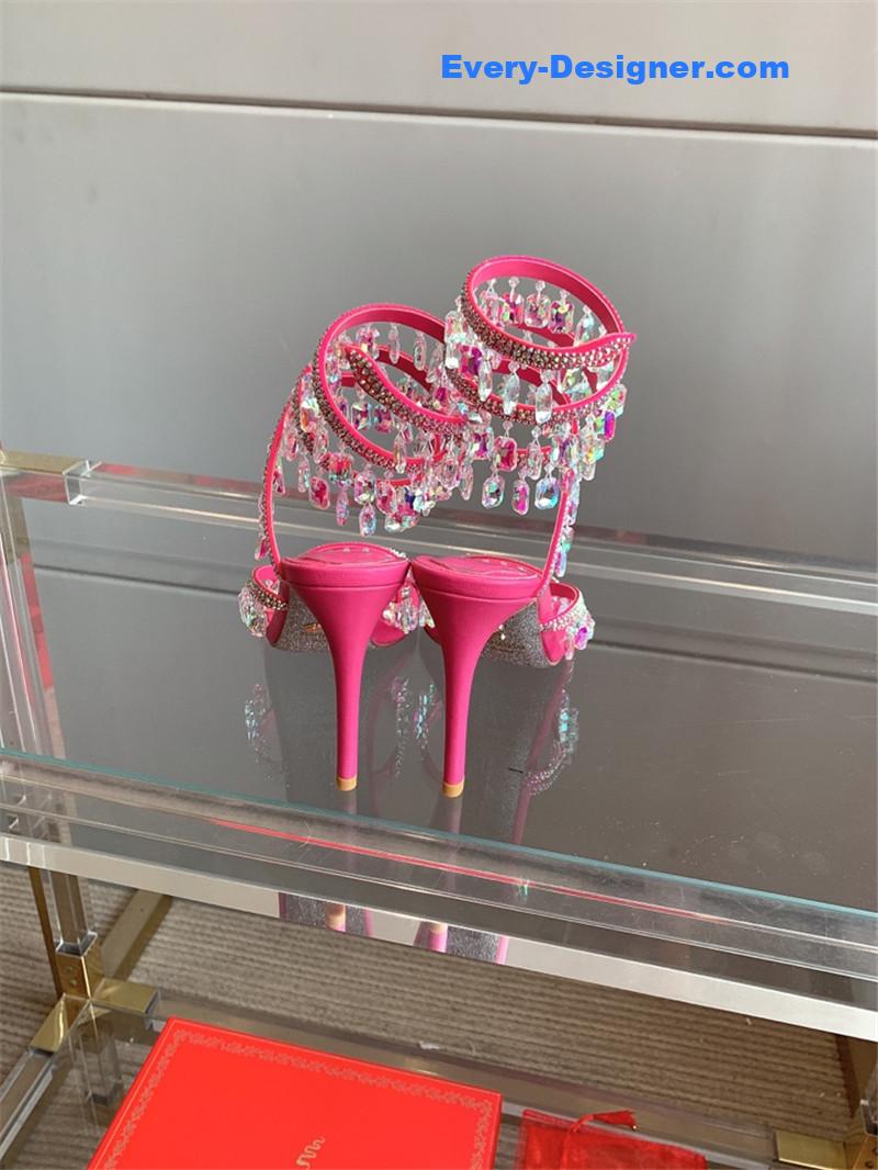 rene caovilla crystal pendant heeled sandals