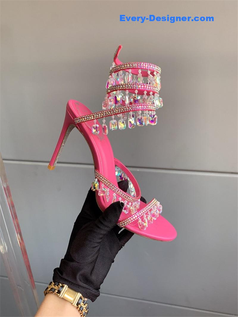 rene caovilla crystal pendant heeled sandals