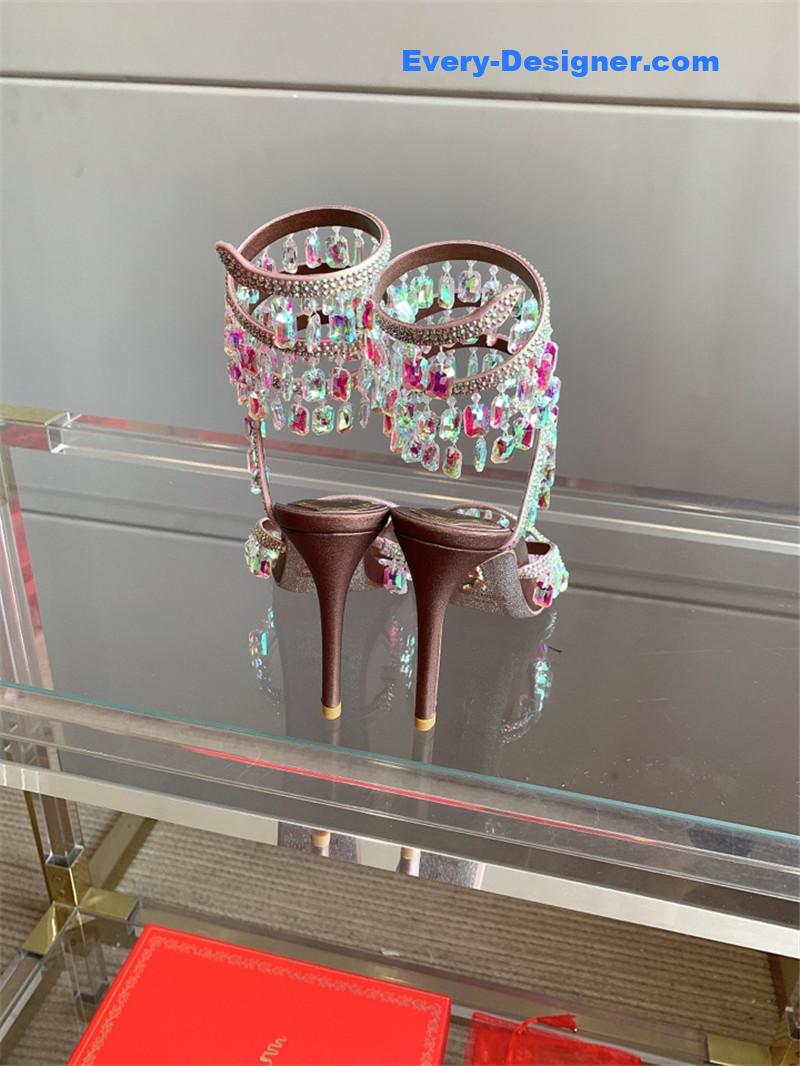 rene caovilla crystal pendant heeled sandals