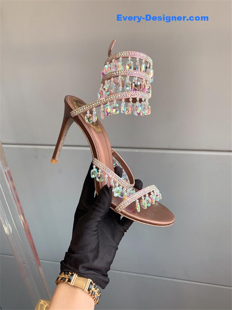 rene caovilla crystal pendant heeled sandals