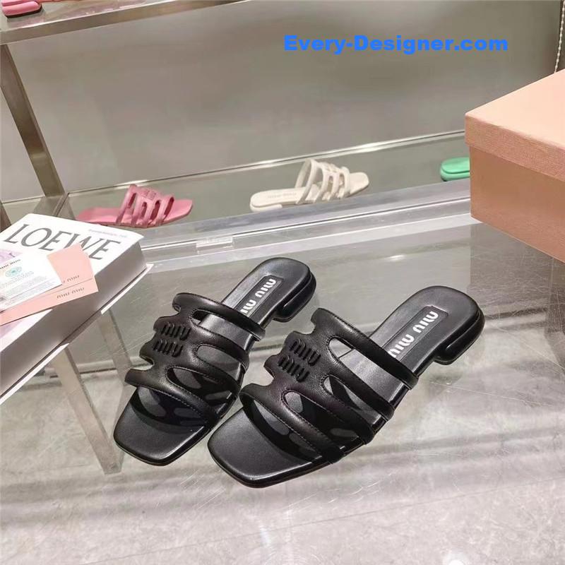 M1um1u flat lambskin sandal slippers