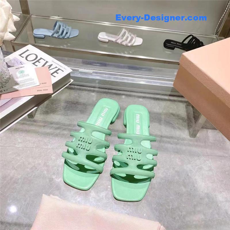 M1um1u flat lambskin sandal slippers