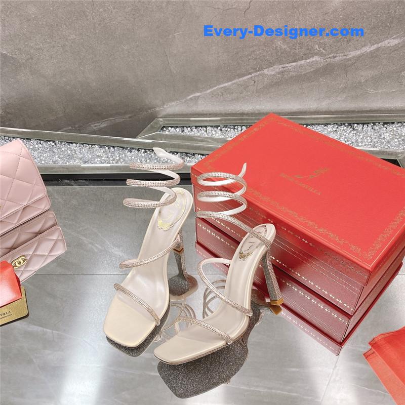 Rᴇɴᴇ Cᴀᴏᴠɪʟʟᴀ diagonal strap rhinestone inlaid sandals