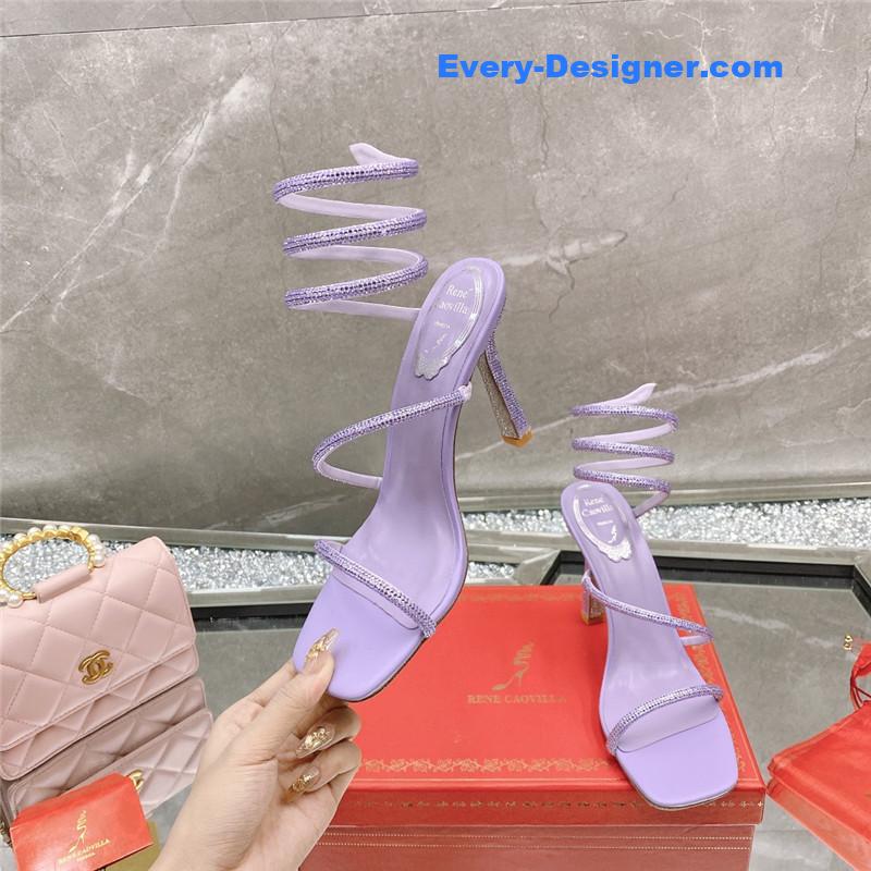 Rᴇɴᴇ Cᴀᴏᴠɪʟʟᴀ diagonal strap rhinestone inlaid sandals