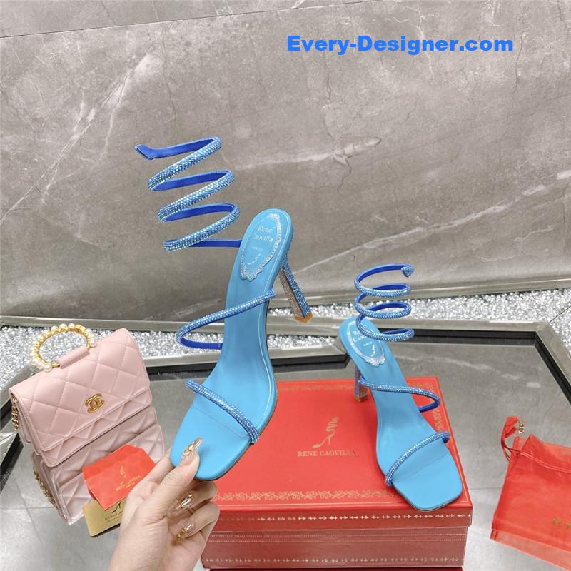 Rᴇɴᴇ Cᴀᴏᴠɪʟʟᴀ diagonal strap rhinestone inlaid sandals