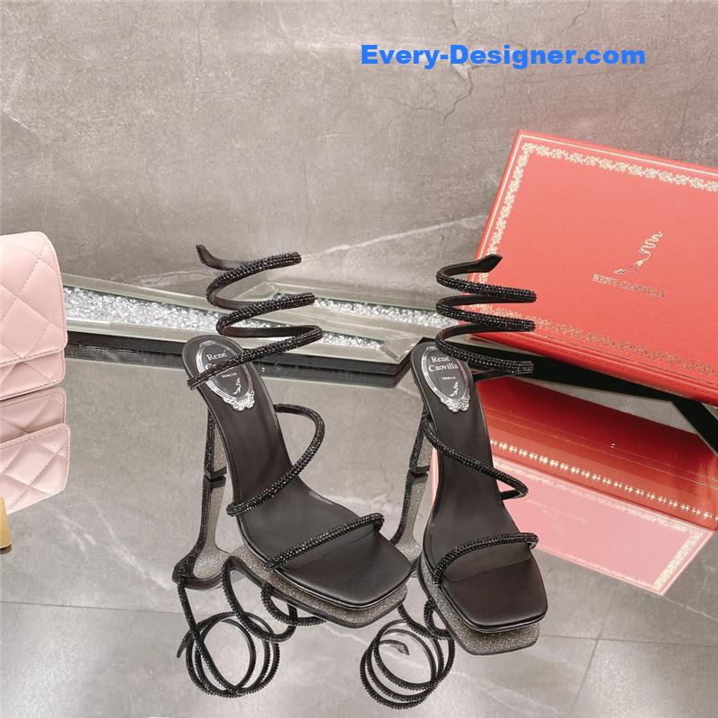 Rᴇɴᴇ Cᴀᴏᴠɪʟʟᴀ diagonal strap rhinestone inlaid sandals
