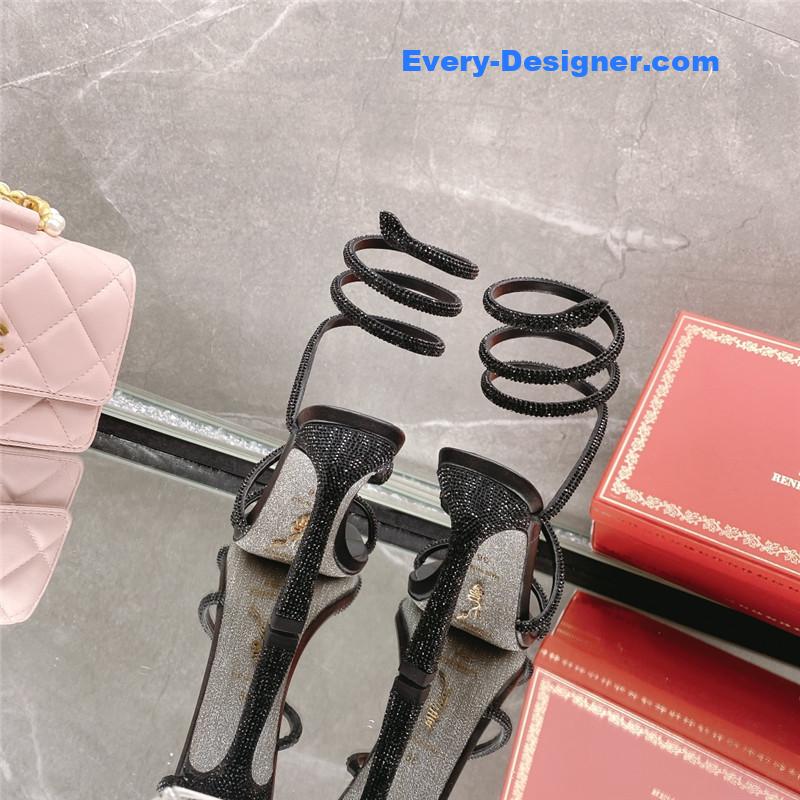 Rᴇɴᴇ Cᴀᴏᴠɪʟʟᴀ diagonal strap rhinestone inlaid sandals
