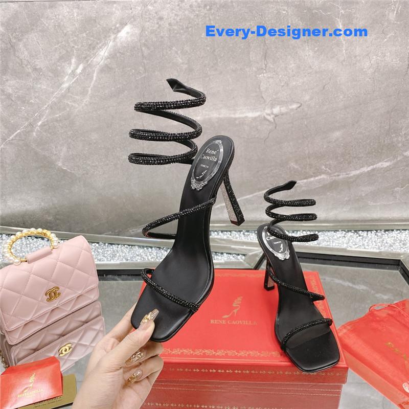 Rᴇɴᴇ Cᴀᴏᴠɪʟʟᴀ diagonal strap rhinestone inlaid sandals