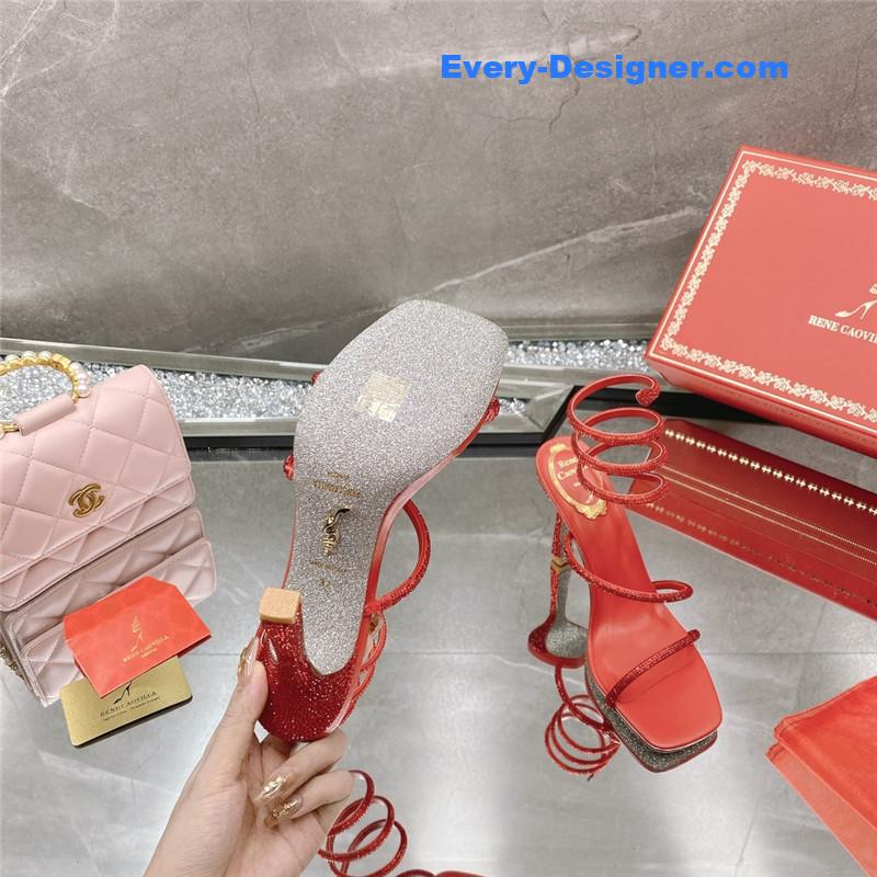 Rᴇɴᴇ Cᴀᴏᴠɪʟʟᴀ diagonal strap rhinestone inlaid sandals