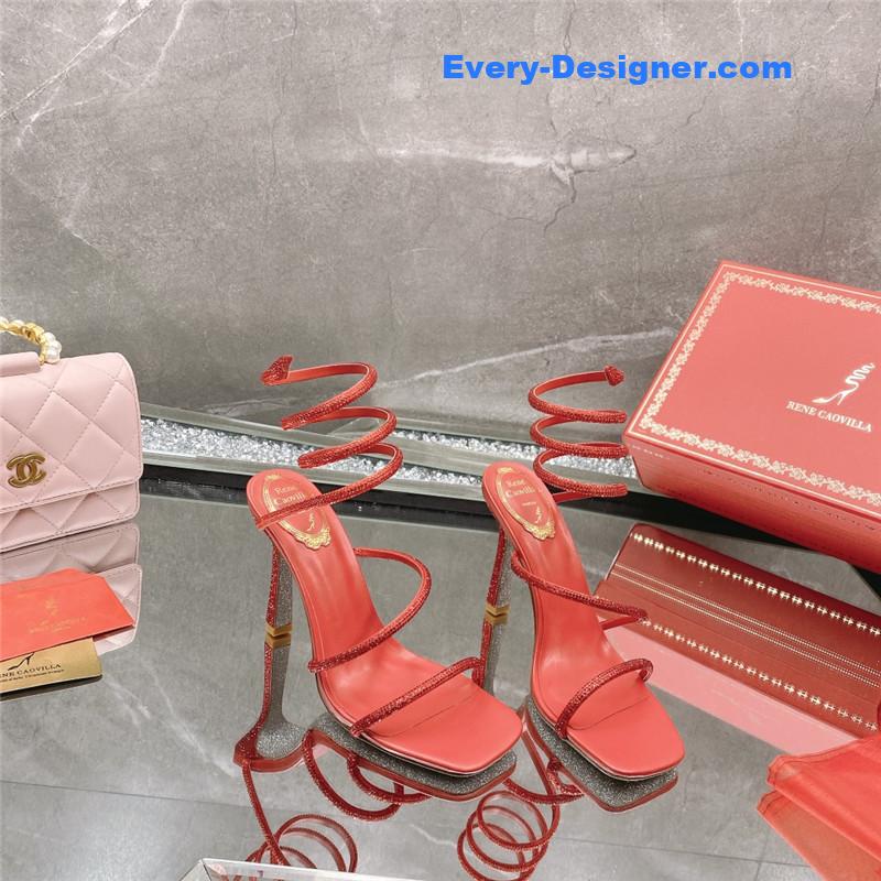 Rᴇɴᴇ Cᴀᴏᴠɪʟʟᴀ diagonal strap rhinestone inlaid sandals