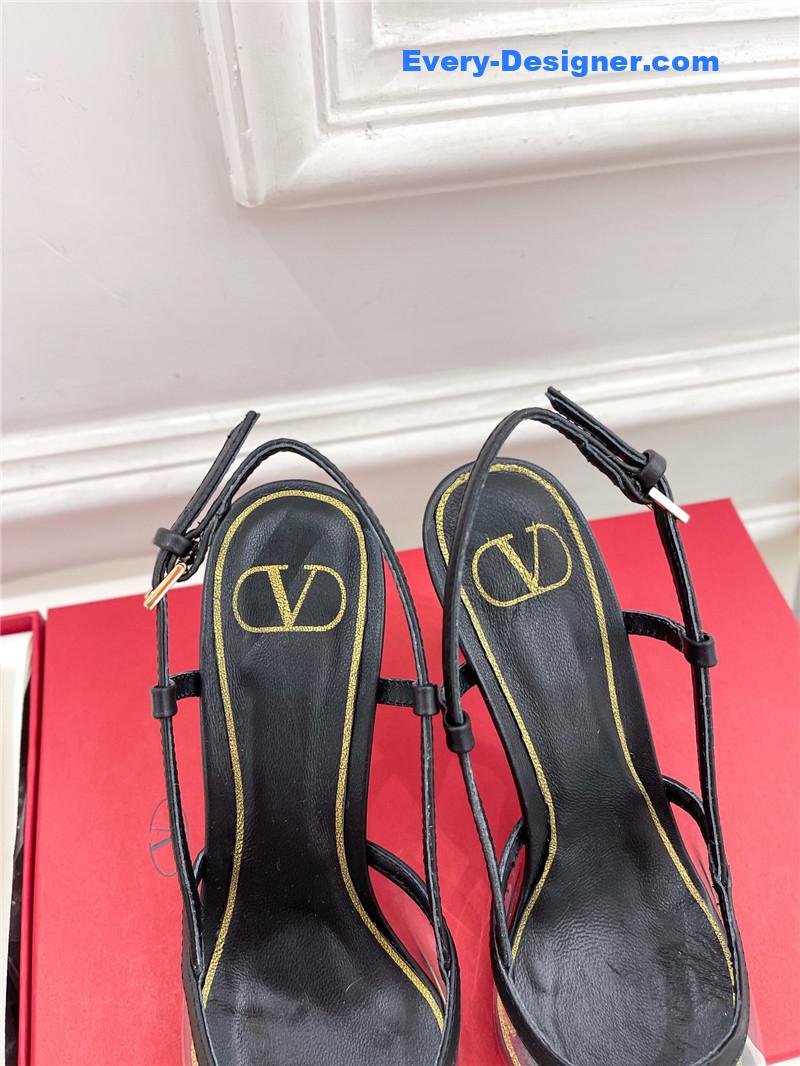 Va1e*ntin0 clear glue v buckle high heel sandals