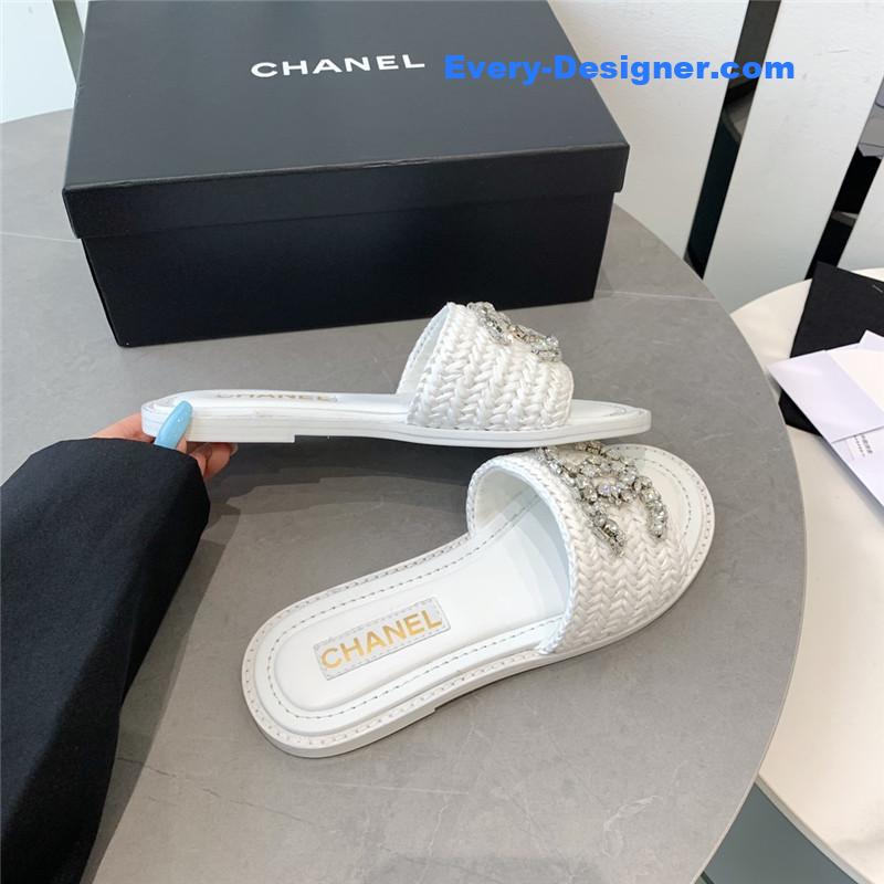 CC rhinestone double C artificial woven sandals and slippers