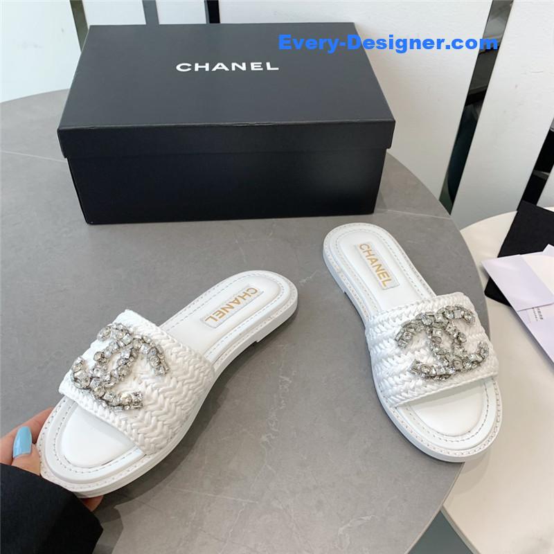 CC rhinestone double C artificial woven sandals and slippers